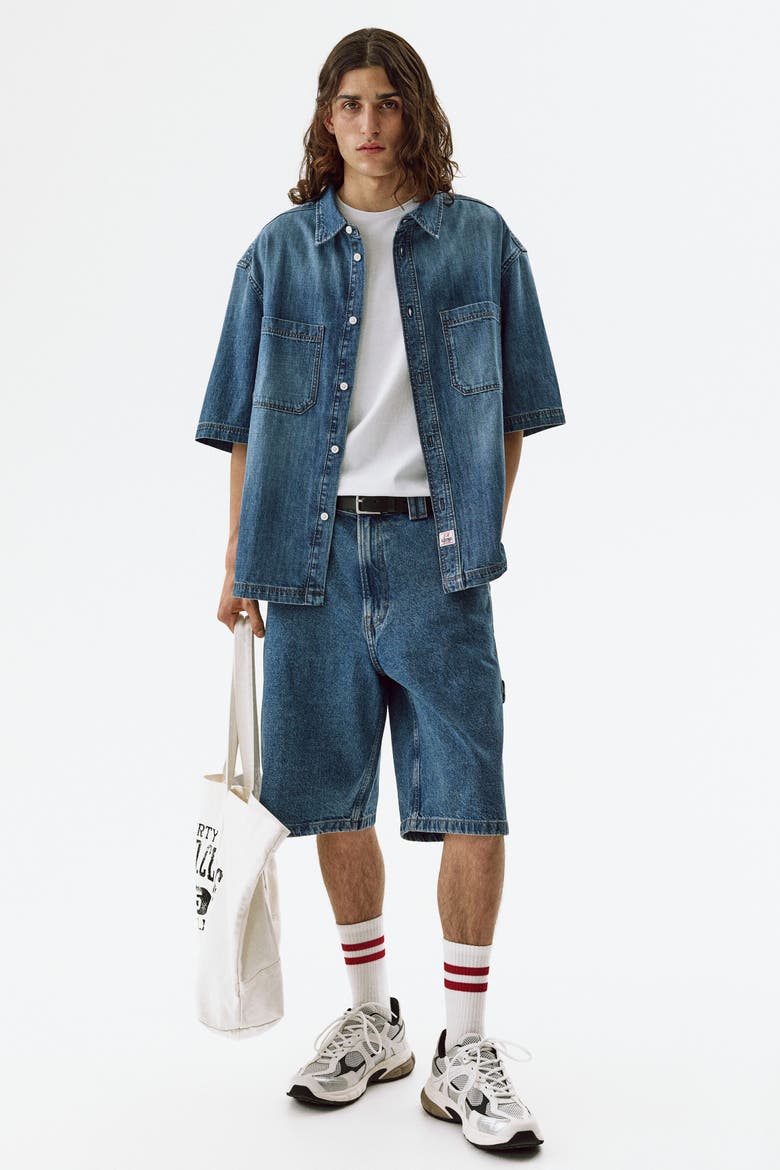 Oversized Fit Carpenter Shorts, Main, color, Denim blue