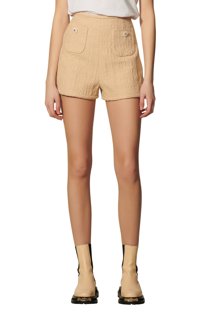 SANDRO Pierrot Button Detail Cotton Blend Shorts, Main, color, 