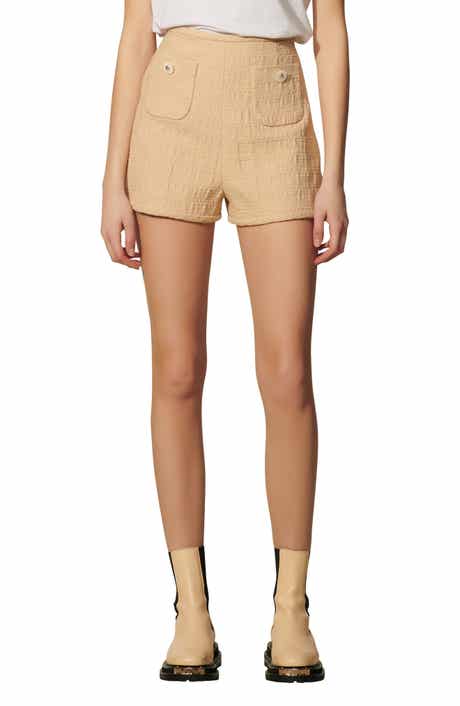 SANDRO Pierrot Button Detail Cotton Blend Shorts