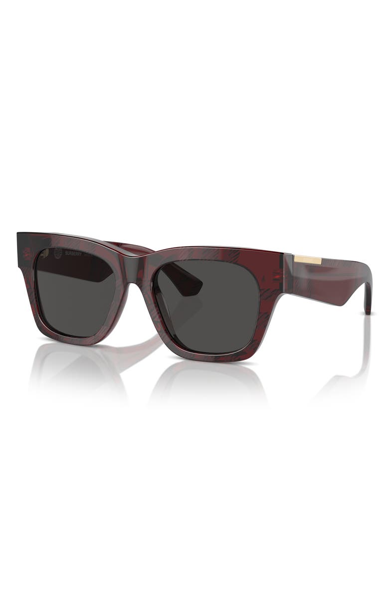 Burberry Elevated Check 52mm Square Sunglasses, Alternate, color, Red