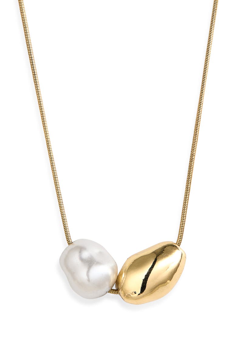 Faux Pearl Nugget Pendant Necklace, Main, color, WHITE- GOLD
