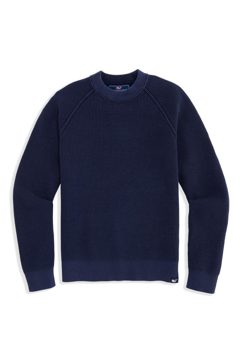 Kids' Raglan Sleeve Cotton Waffle Sweater, Main, color, NAUTICAL NAVY
