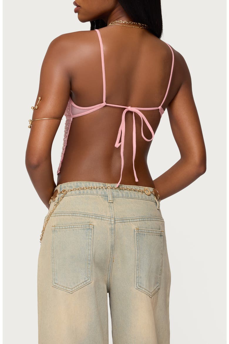 Beaded Asymmetric Open Back Mesh Top, Alternate, color, LIGHT-PINK