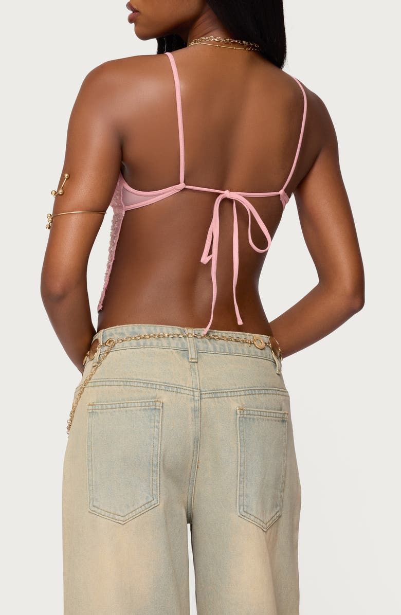 EDIKTED Beaded Asymmetric Open Back Mesh Top, Alternate, color, 