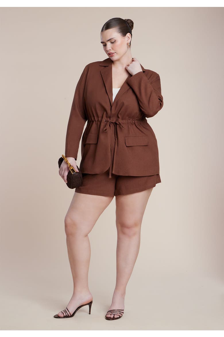 Drawstring Waist Linen Blazer, Alternate, color, DOWNTOWN BROWN