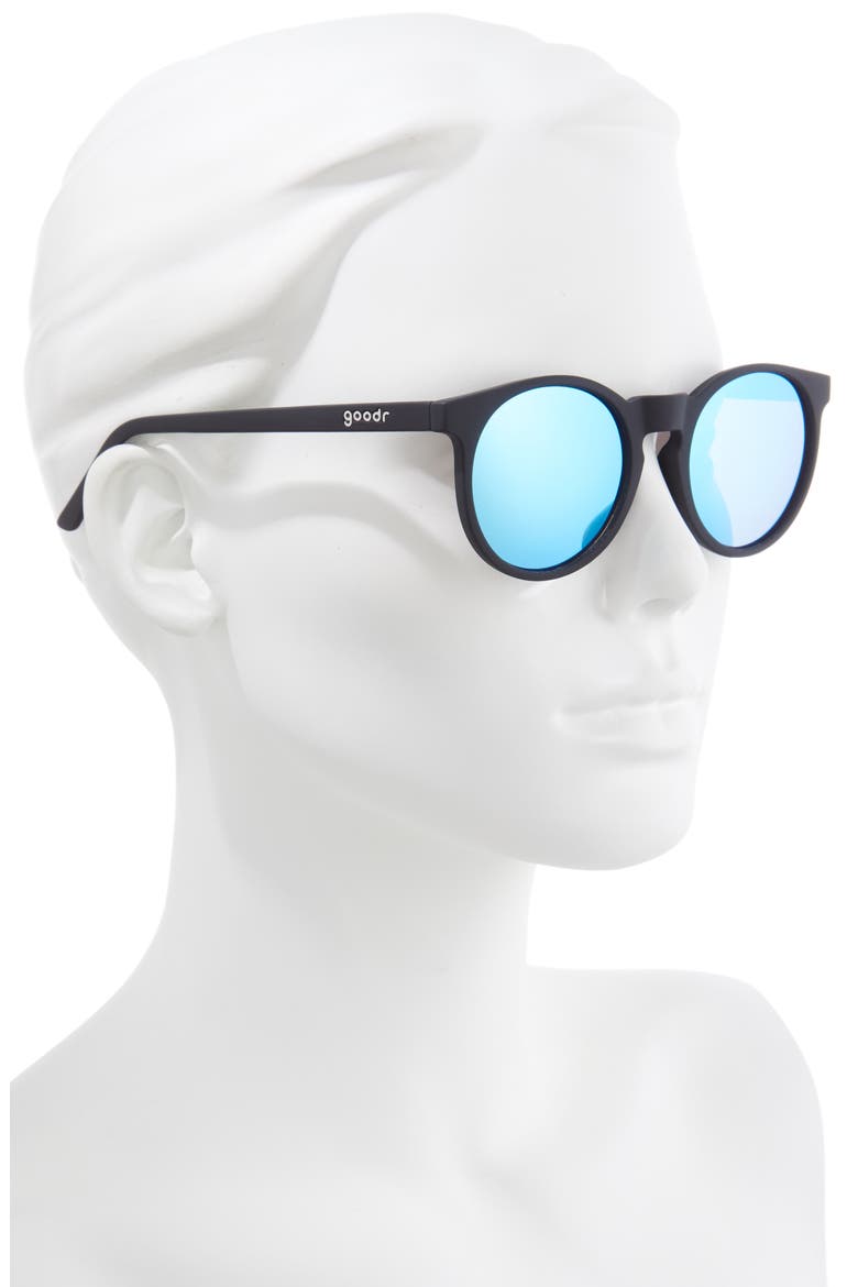 Midnight Ramble at Circle Bar 49mm Mirrored Polarized Round Sunglasses, Alternate, color, BLACK/BLUE