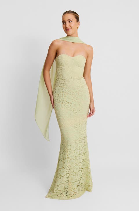 Lace Corset Maxi Dress With Neck Scarf