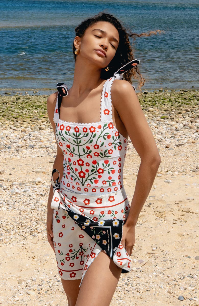 Jessie Zhao New York Swim Cover Up Skirt-Night Garden, Alternate, color, Black