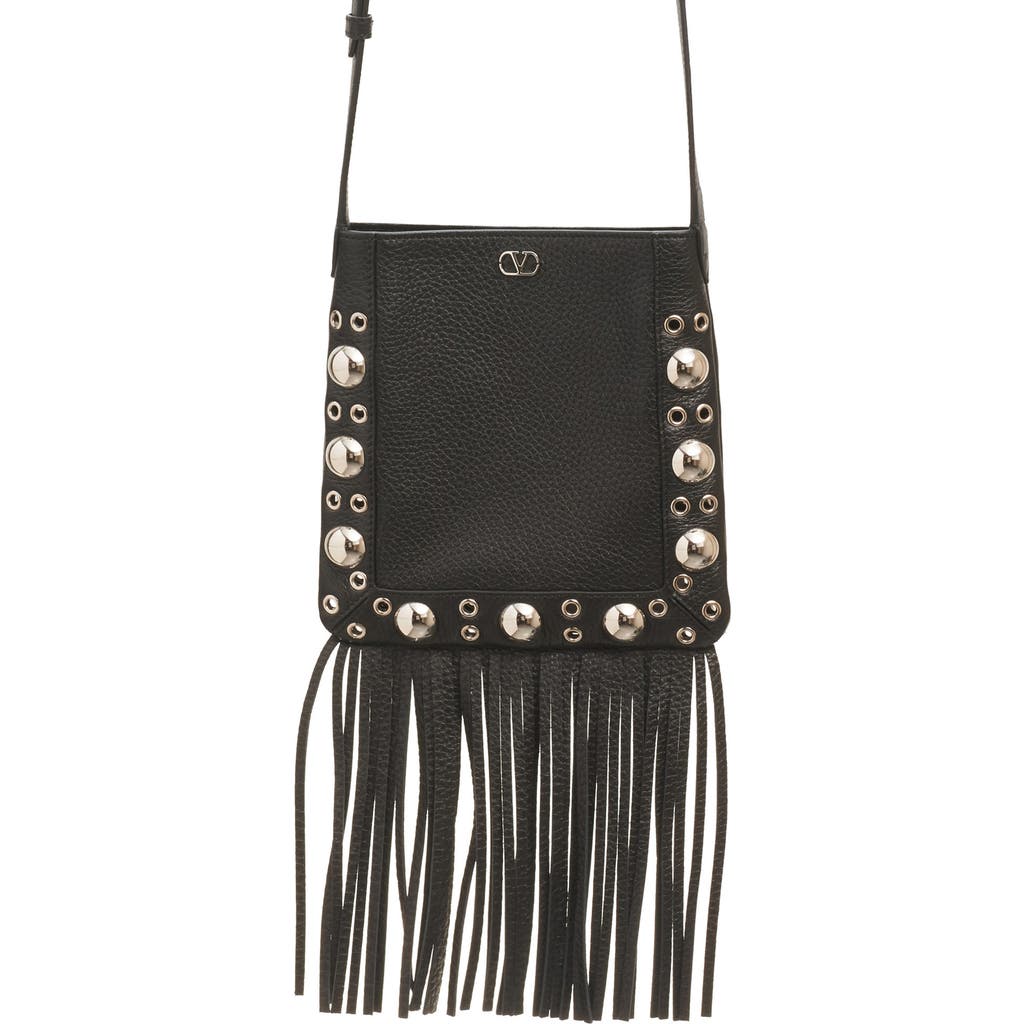Valentino Garavani Small Nellcôte Fringe Stud Crossbody Bag In 0no Nero