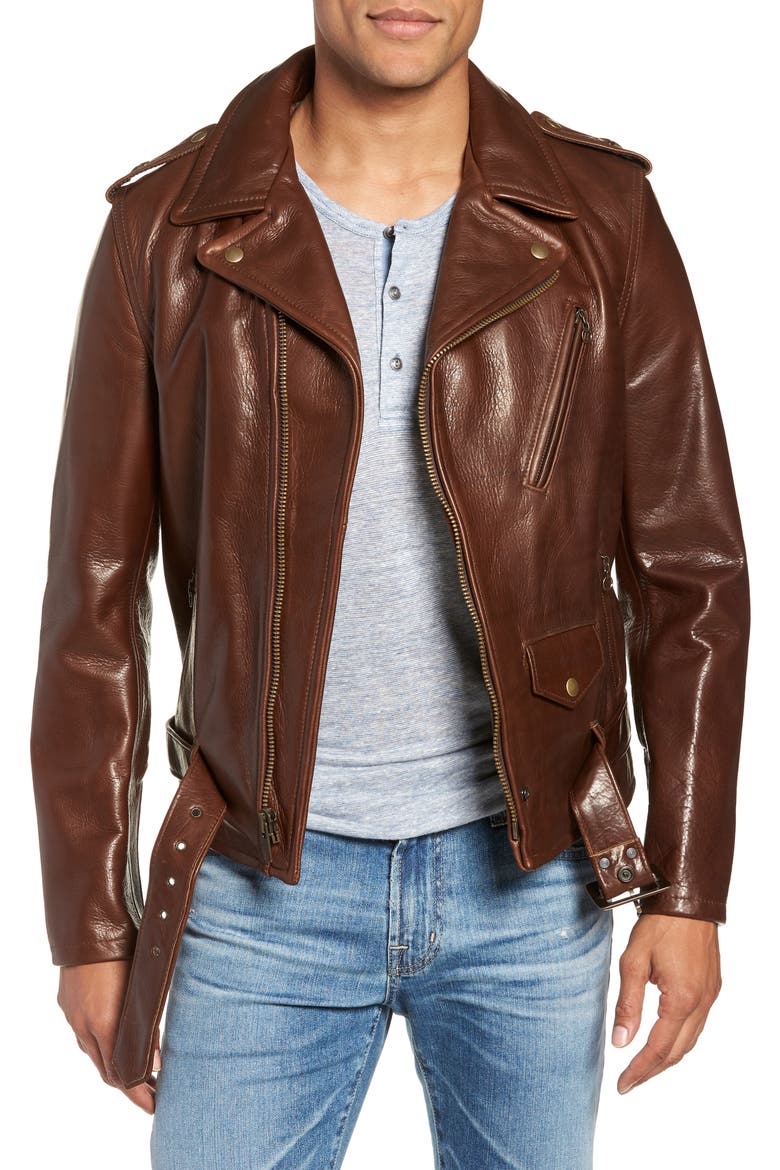 '50s Cowhide Leather Moto Jacket, Main, color, BROWN