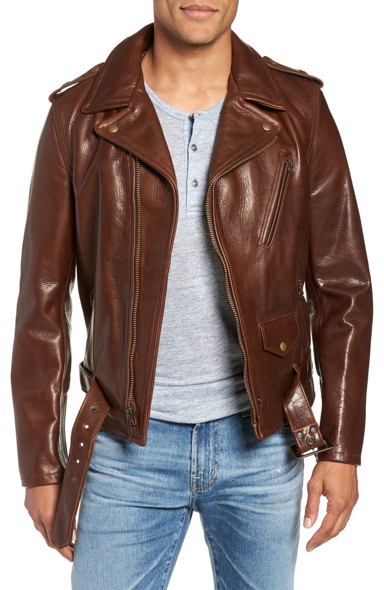 Schott NYC '50s Cowhide Leather Moto Jacket, Main, color, Brown