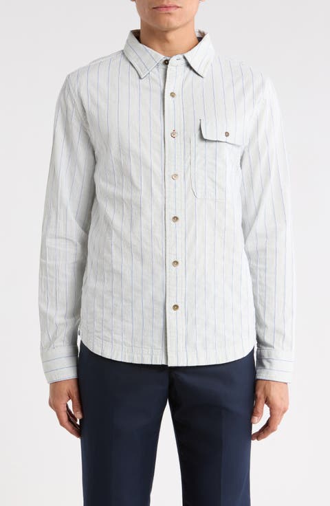 Tradesman Stripe Cotton Chambray Button-Up Shirt