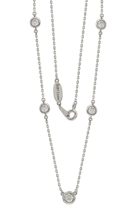 Sterling Silver White Topaz 5-Stone Station Necklace