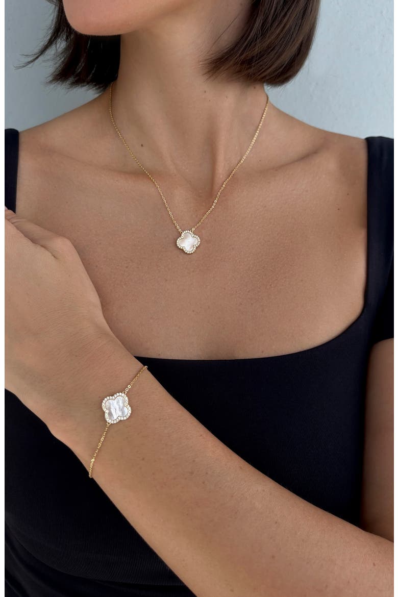 Mother-of-Pearl & Cubic Zirconia 2-Piece Jewelry Set, Alternate, color, WHITE/ GOLD