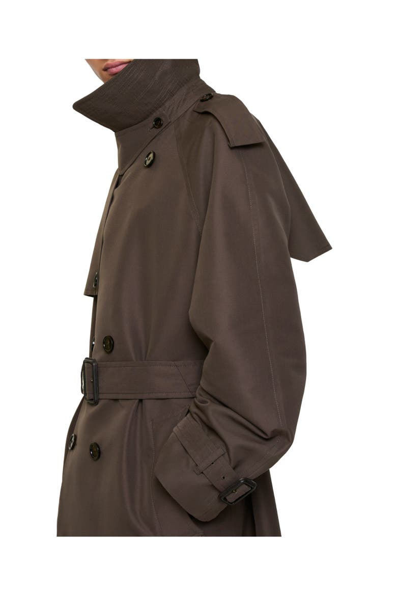Long Check Collar Silk Cotton Trench Coat, Alternate, color, Shade brown