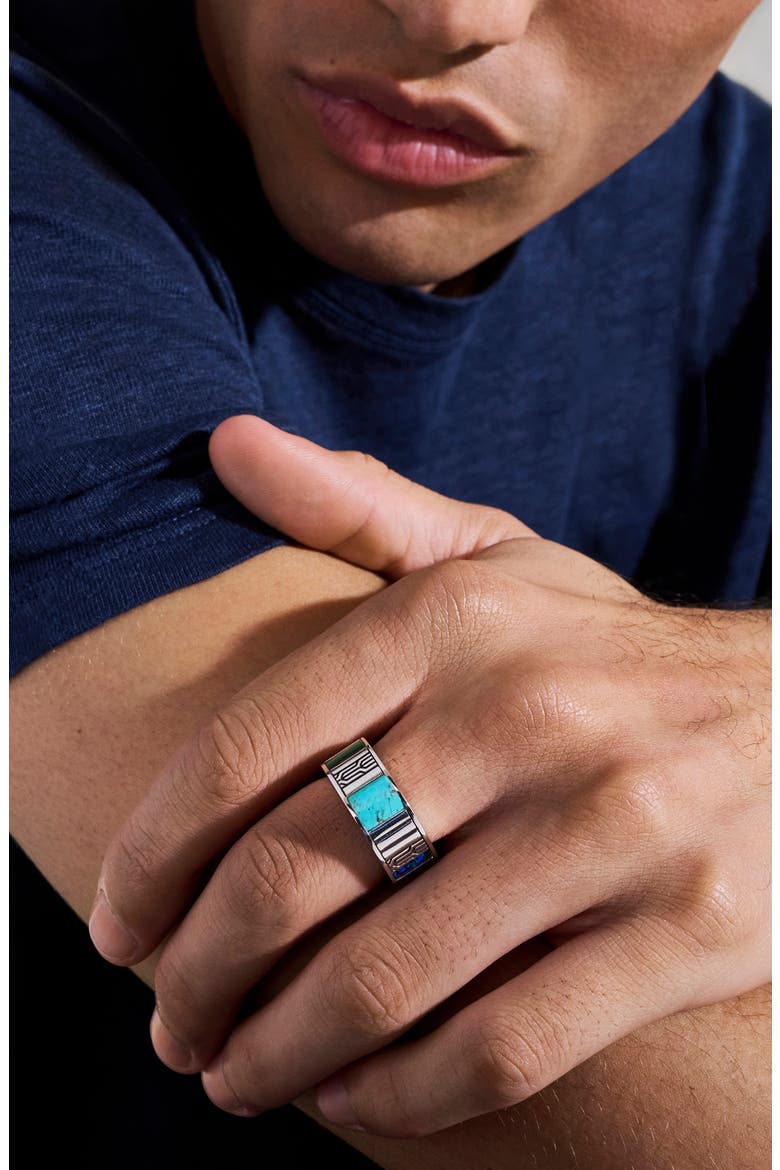 Carved Chain Ring, Sterling Silver, Hardstones, Alternate, color, SILVER