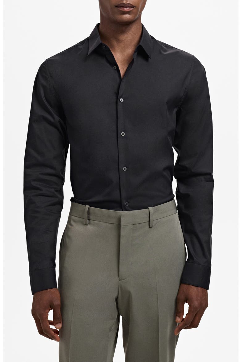 Slim Fit Cotton Button-Up Shirt, Main, color, BLACK