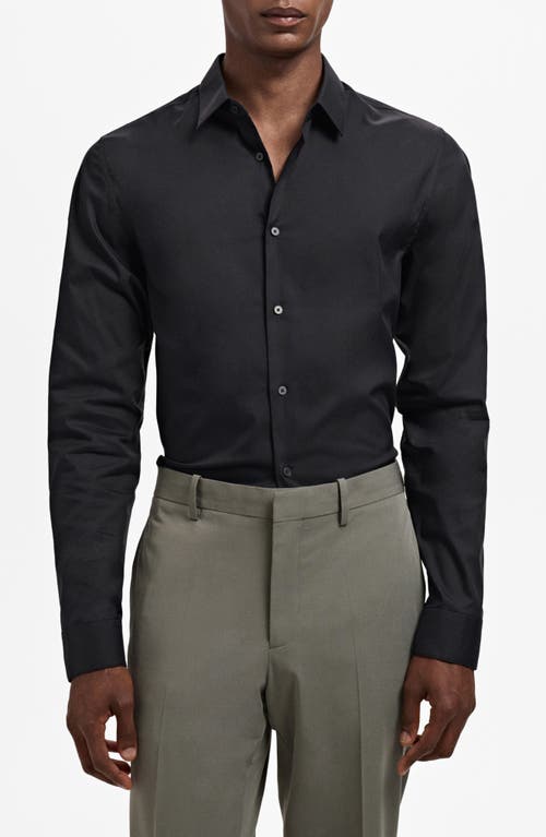 Mango Slim Fit Cotton Button-up Shirt In Black
