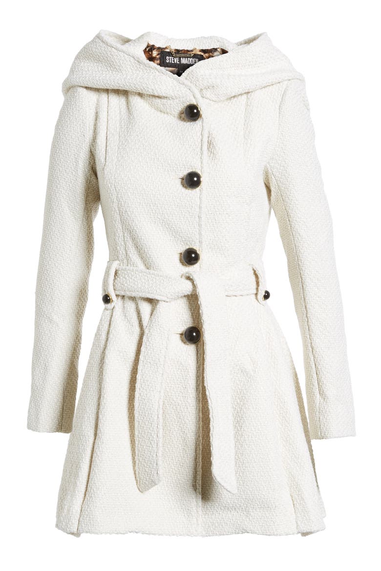 Belted Hooded Skirted Coat, Alternate, color, IVORY