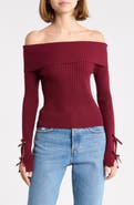 Madden Girl Bow Sleeve Off the Shoulder Sweater