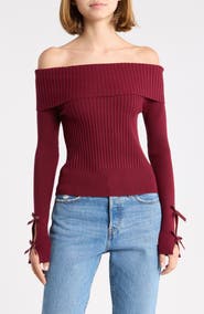 Madden Girl Bow Sleeve Off the Shoulder Sweater