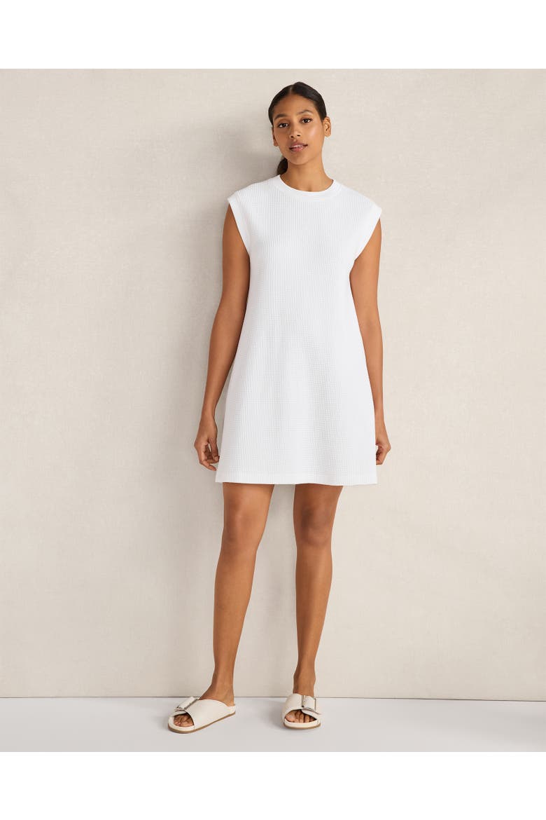 Organic Cotton Bold Waffle Short Sleeve Dress, Main, color, White