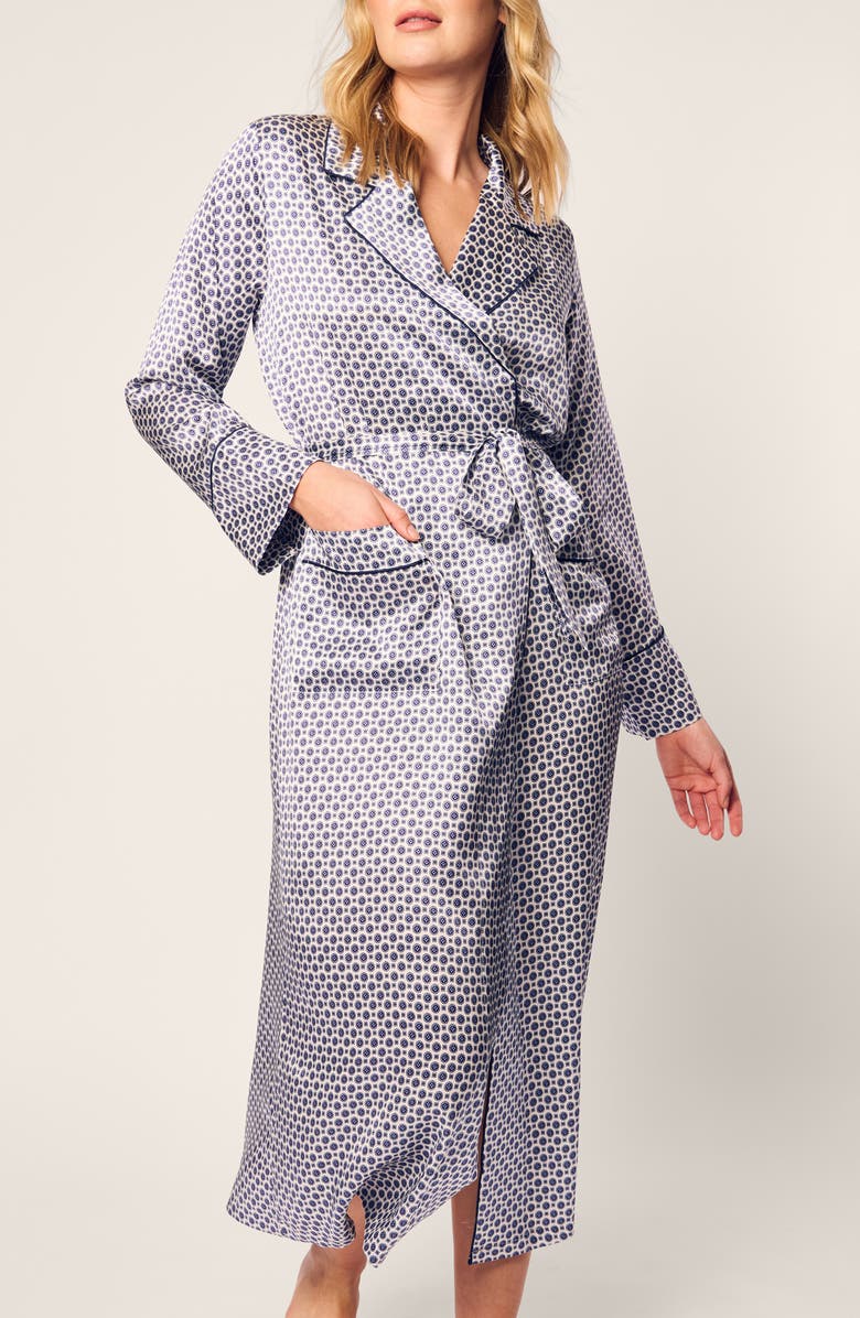 Petite Plume Navy Foulard Silk Robe, Main, color, 