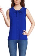 Lands' End Lightweight Jersey Button Front Lace Trim Tank