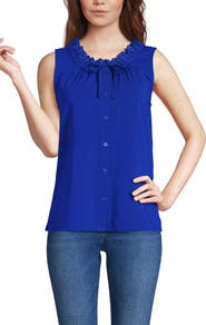 Lands' End Lightweight Jersey Button Front Lace Trim Tank