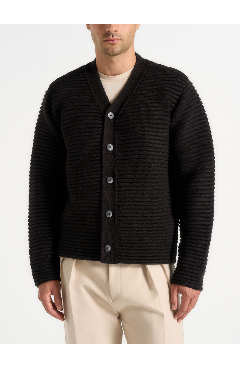 Manière De Voir Anton Ribbed Knit Cardigan, Main, color, Black