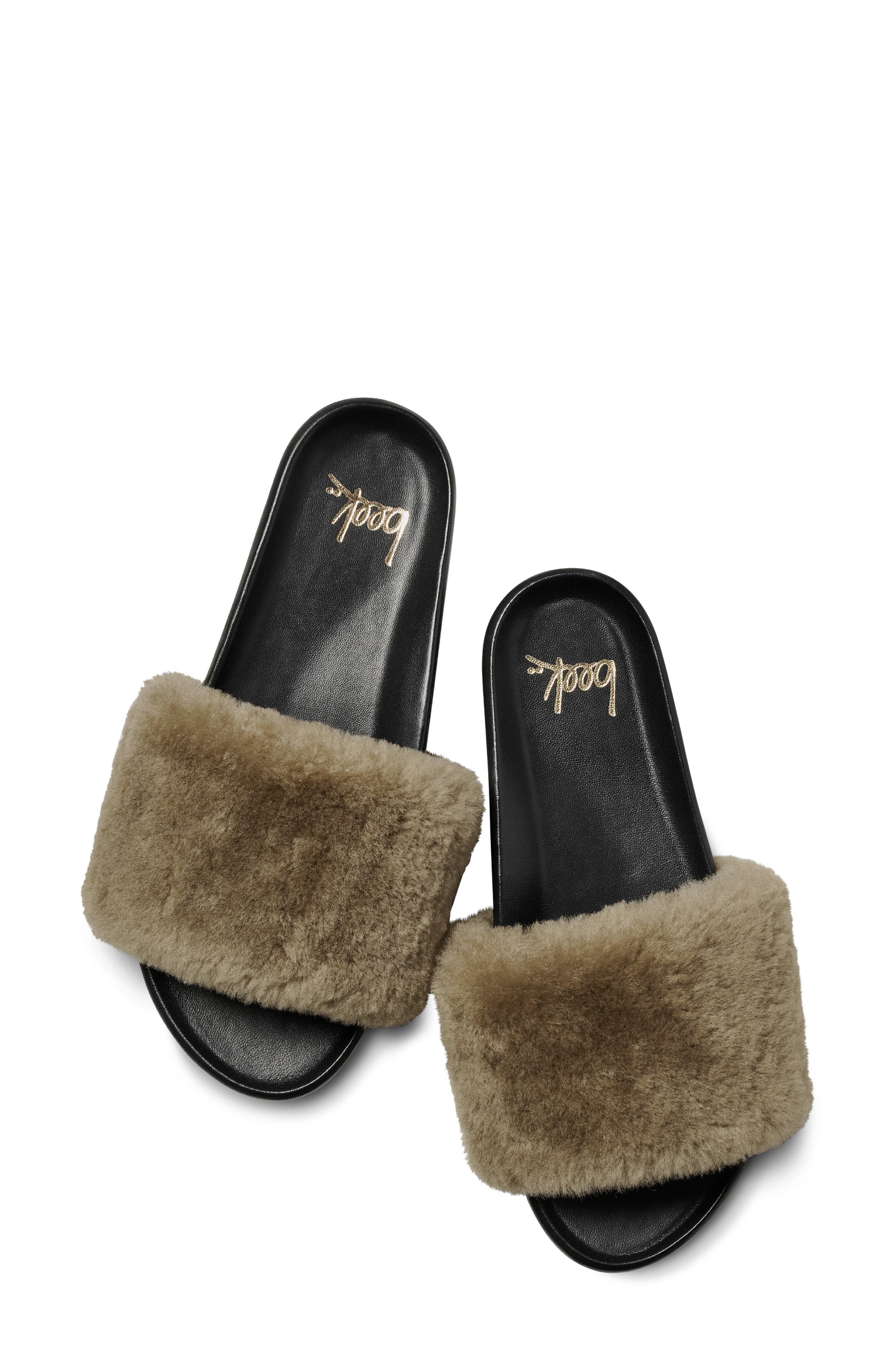 Beek Gallito Más Genuine Shearling Slide Sandal, Alternate, color, Bronze / Black