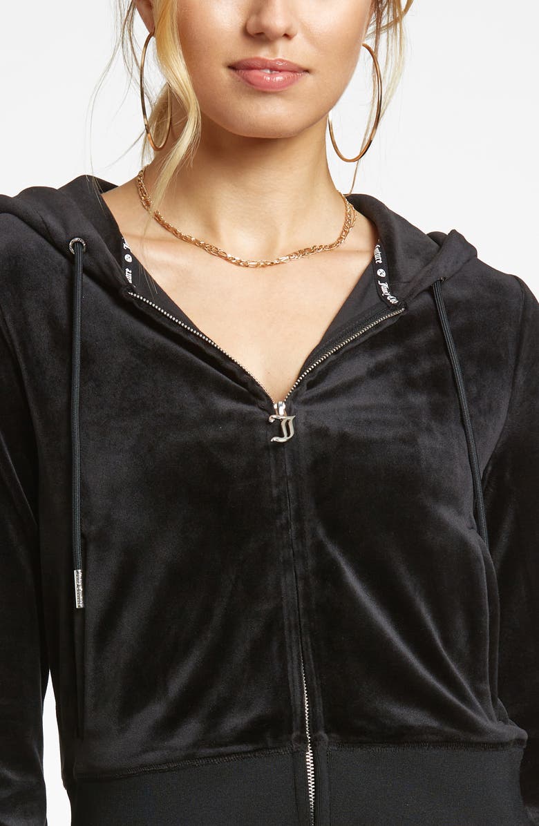 Juicy Couture Bling Crop Recycled Polyester Blend Velour Hoodie, Alternate, color,
