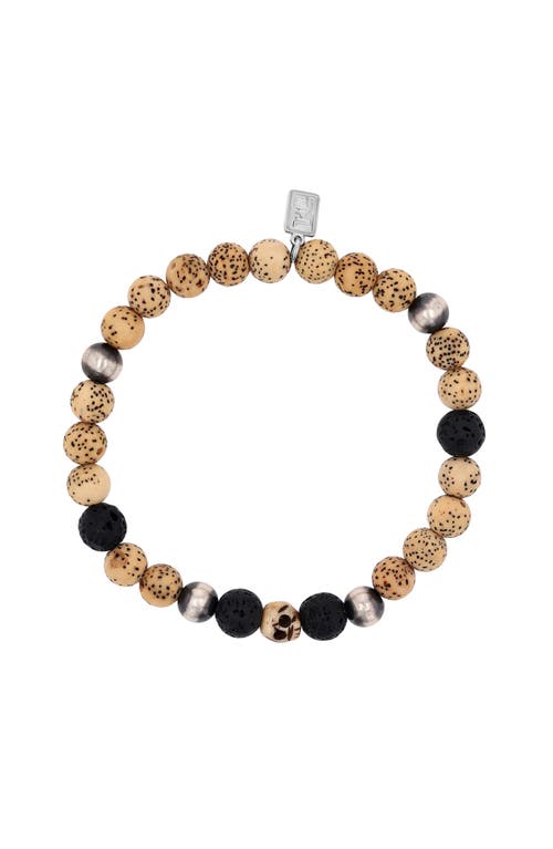 MR LOWE BY SHERYL LOWE MR LOWE BY SHERYL LOWE MR LOWE BETEL NUT & LAVA BRACELET WITH CARVED SKULL BEAD 