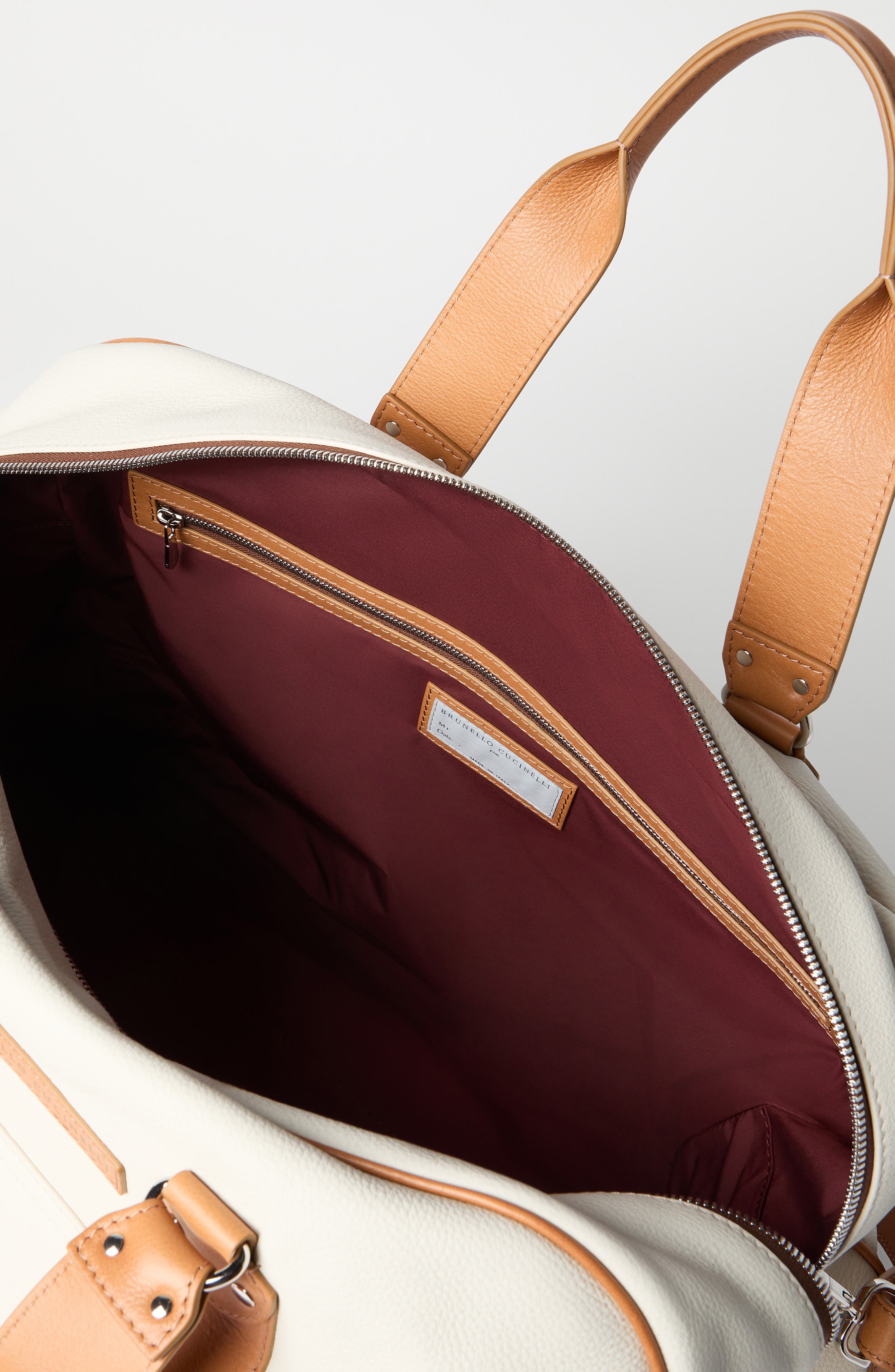 Brunello Cucinelli Grained calfskin street bag, Alternate, color, Ivory