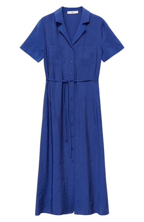 Mango Short Sleeve Pocket Shirtdress In Vibrant Blue