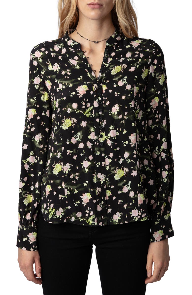 Zadig & Voltaire Twina Rose Print Button-Up Shirt, Main, color, 
