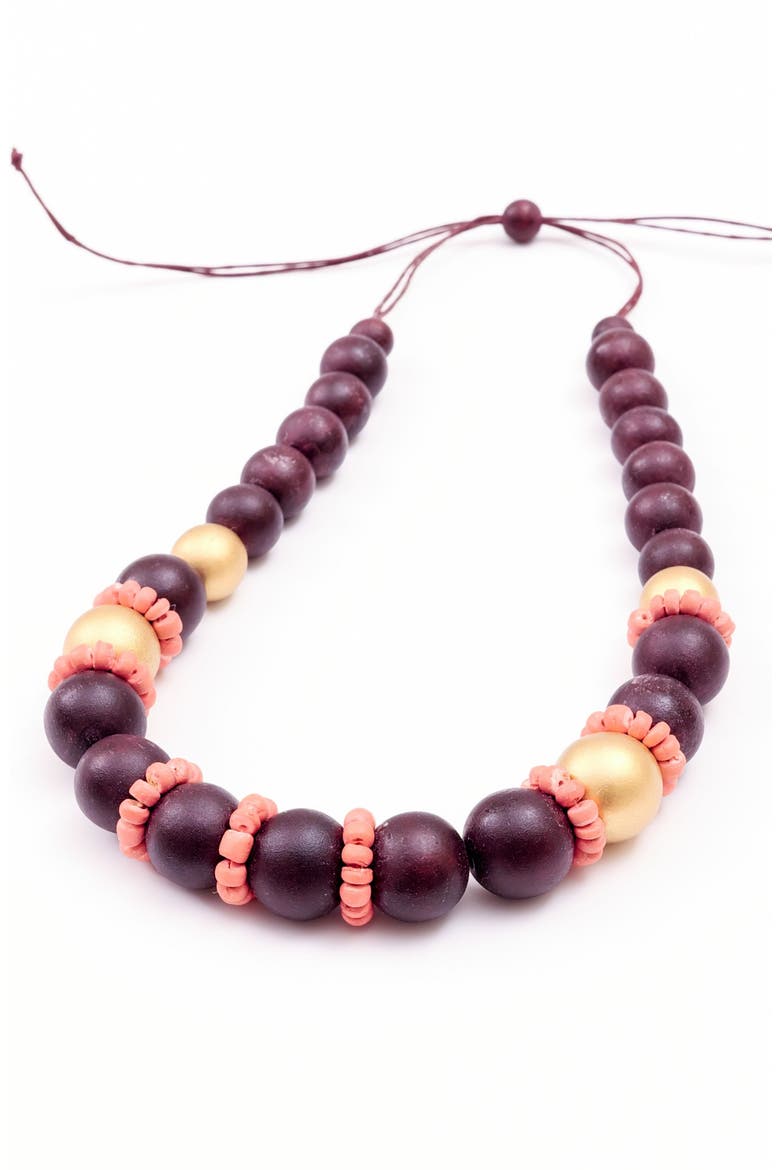 Pompa Wooden Necklace, Alternate, color, Burgundy & Gold