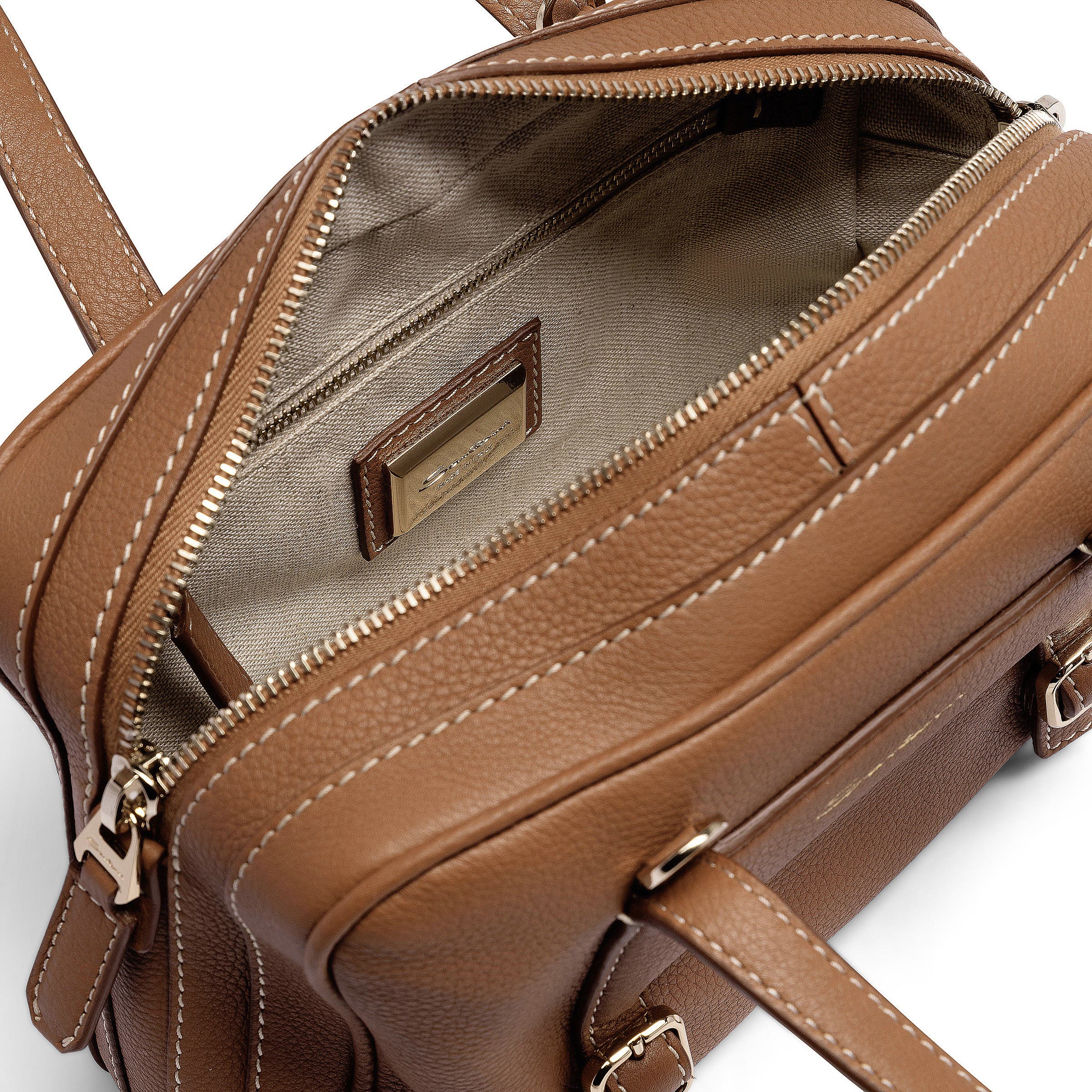 Santoni Leather handbag, Alternate, color, Brown