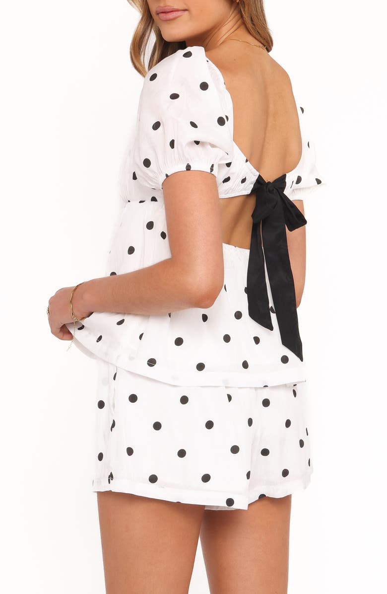 Petal & Pup Julia Polka Dot Puff Sleeve Top & Shorts Set, Alternate, color, Black Polka Dot