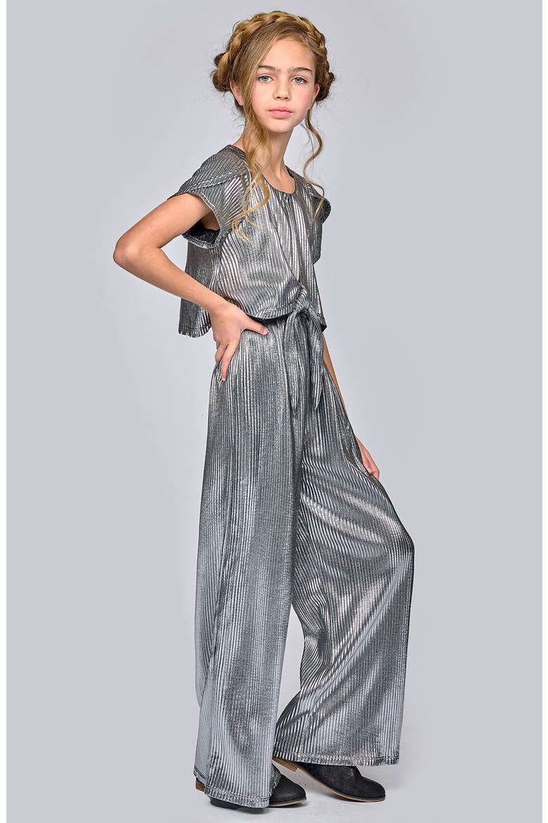Kids' Metallic Jumpsuit, Alternate, color, SILVER