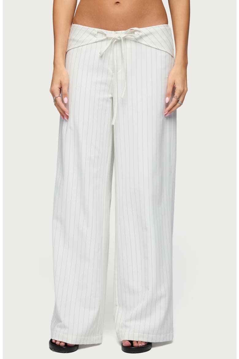 Parker Pinstripe Low Rise Tie Wide Leg Pants, Main, color, WHITE