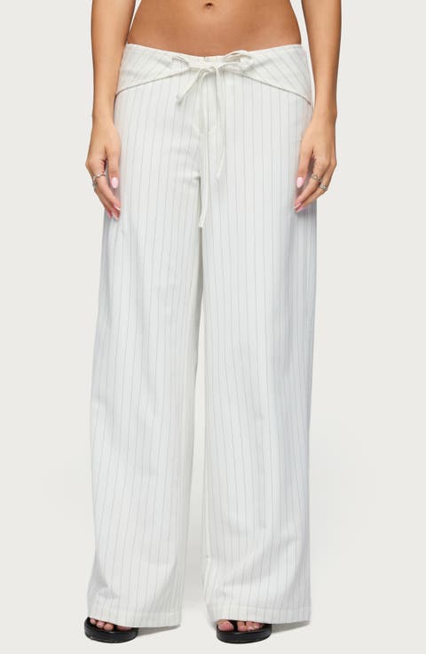 Parker Pinstripe Low Rise Tie Wide Leg Pants