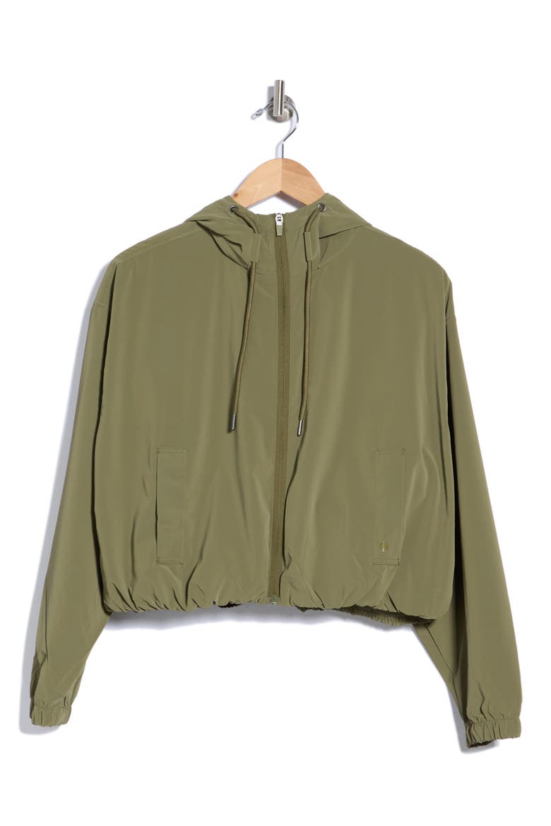 Woven Cocoon Bubble Hem Hoodie, Main, color, BURNT OLIVE