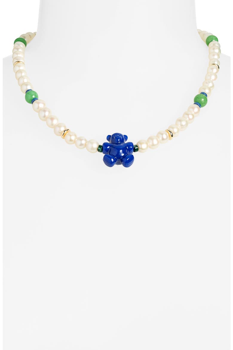 Slater Teddy Bear & Freshwater Pearl Necklace, Alternate, color, PEARL