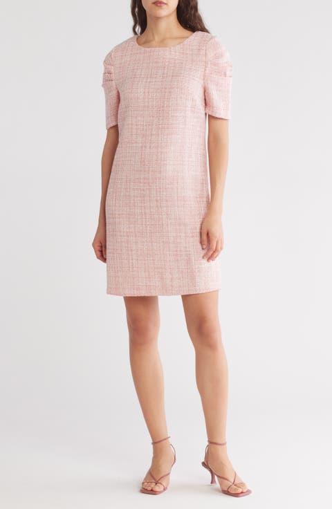 Short Sleeve Tweed Shift Dress