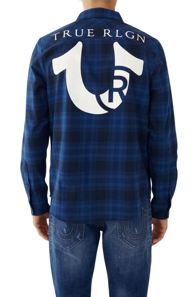 True Religion Brand Jeans Workwear Plaid Graphic Button-Up Shirt, Alternate, color,