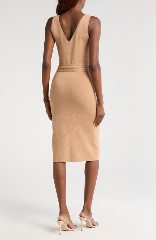 Shop Wayf Martini Sweater Dress With Scarf In Camel