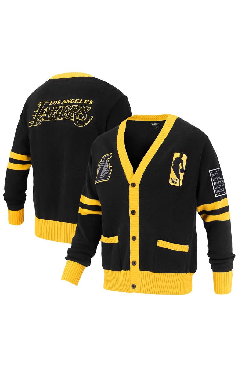 FISLL Unisex FISLL Black Los Angeles Lakers Logoman Shadow Collection Full-Button Cardigan Sweater, Alternate, color, Black