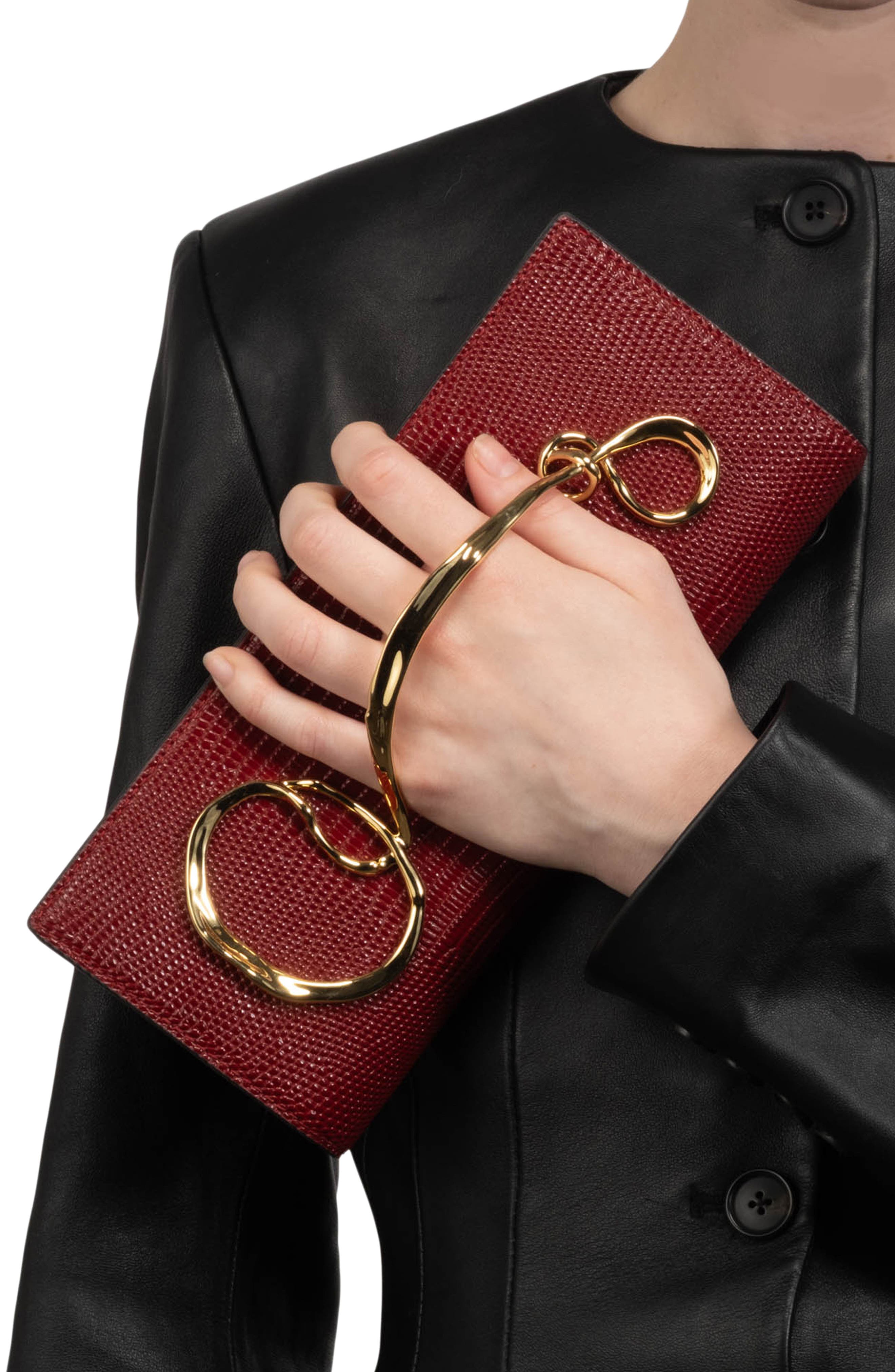 Twisted Side Handle Clutch, Alternate, color, BURNT CHERRY