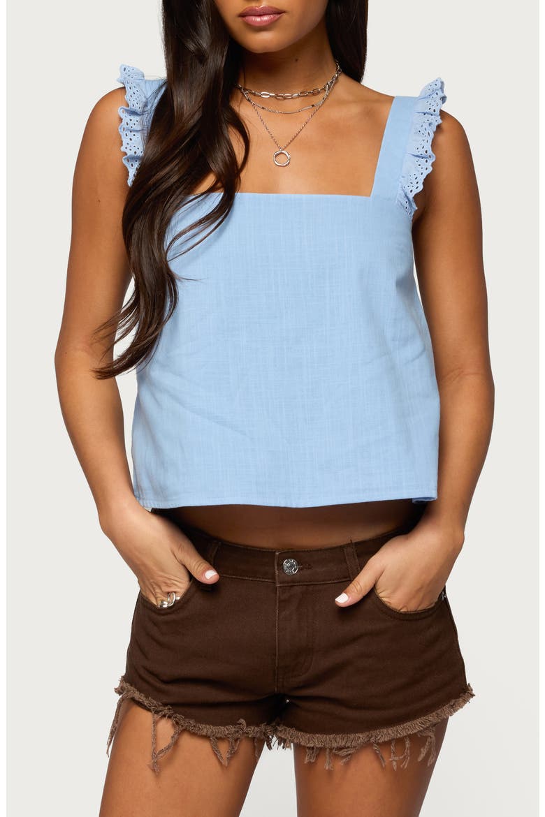 Viviana Ruffle Strap Cotton Tank, Main, color, LIGHT-BLUE